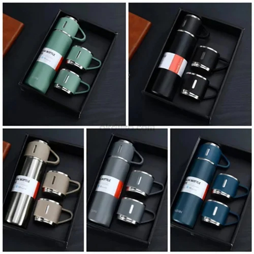 Vacuum Flask With 2 Cups Gift Set - Color: Multicolor