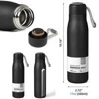 Stainless Steel Vacuum Bottle - 500 Ml, Black Color | Customizable Logo, Round Shape, Perfect For Hot & Cold Beverages