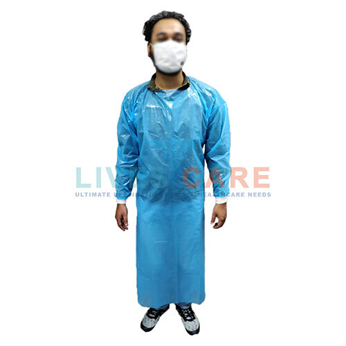 Plastic Isolation Gown With Knitted Elastic Cuff - Color: Blue