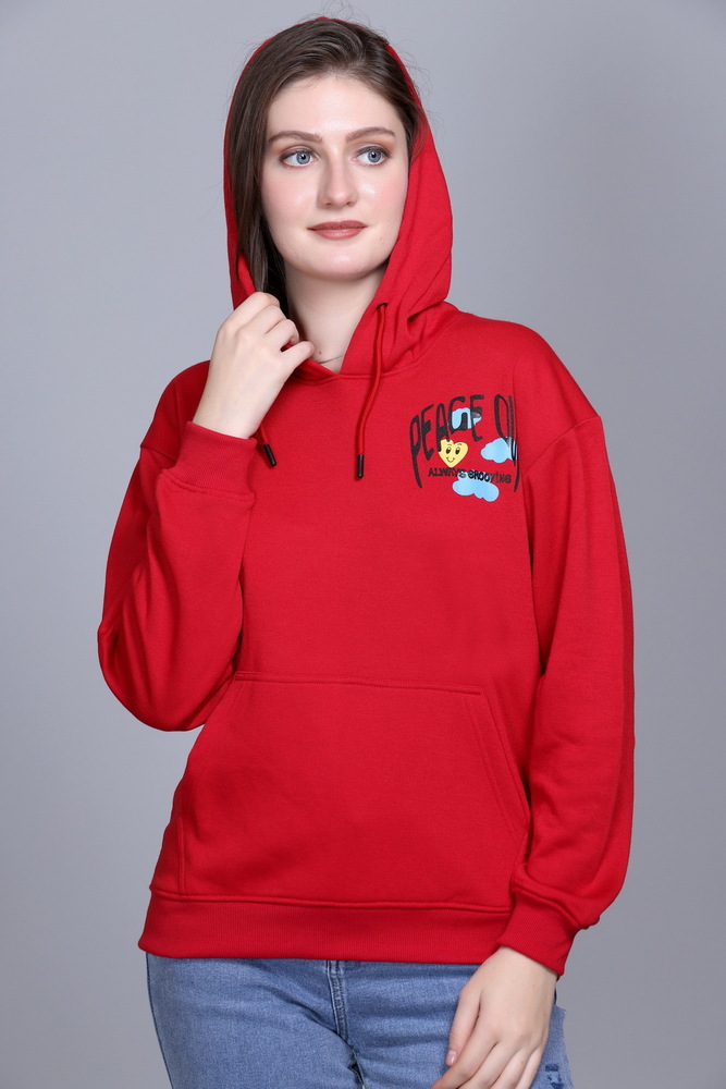Full Sleeve Printed Red Sweatshirt