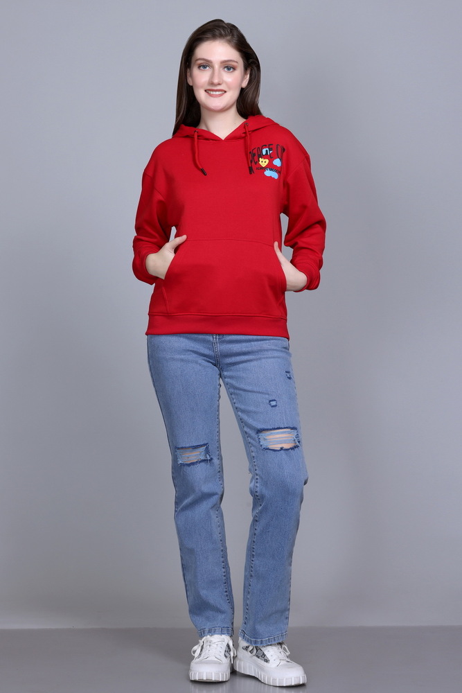 Full Sleeve Printed Red Sweatshirt