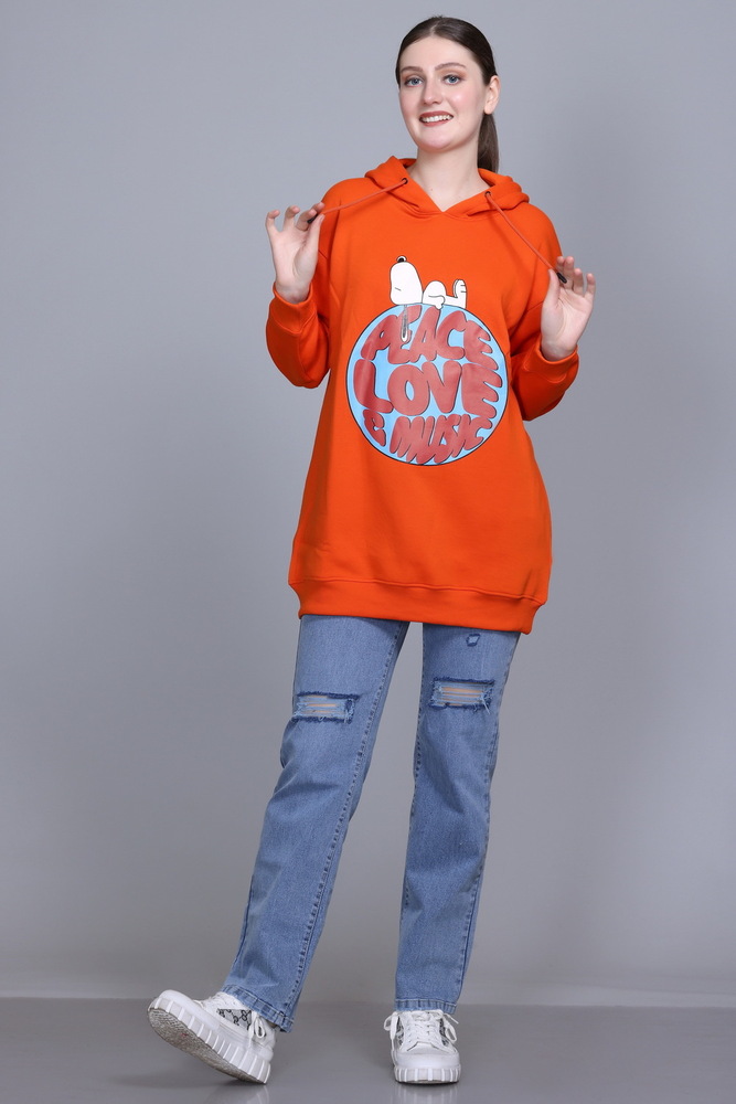 Full Sleeve Printed Orange Sweatshirt - Color: Different Available