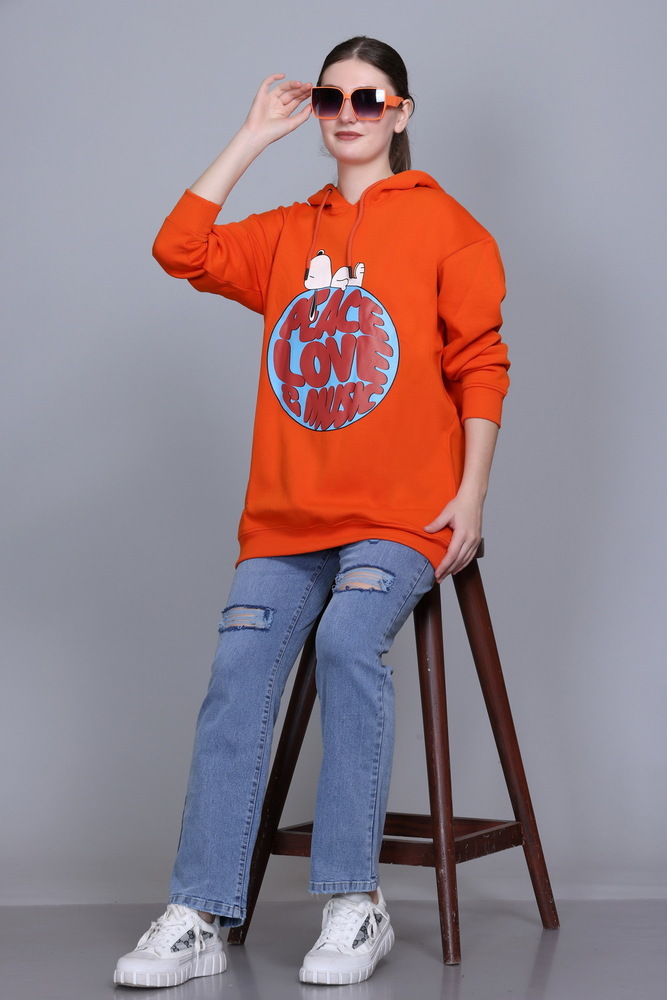 Full Sleeve Printed Orange Sweatshirt