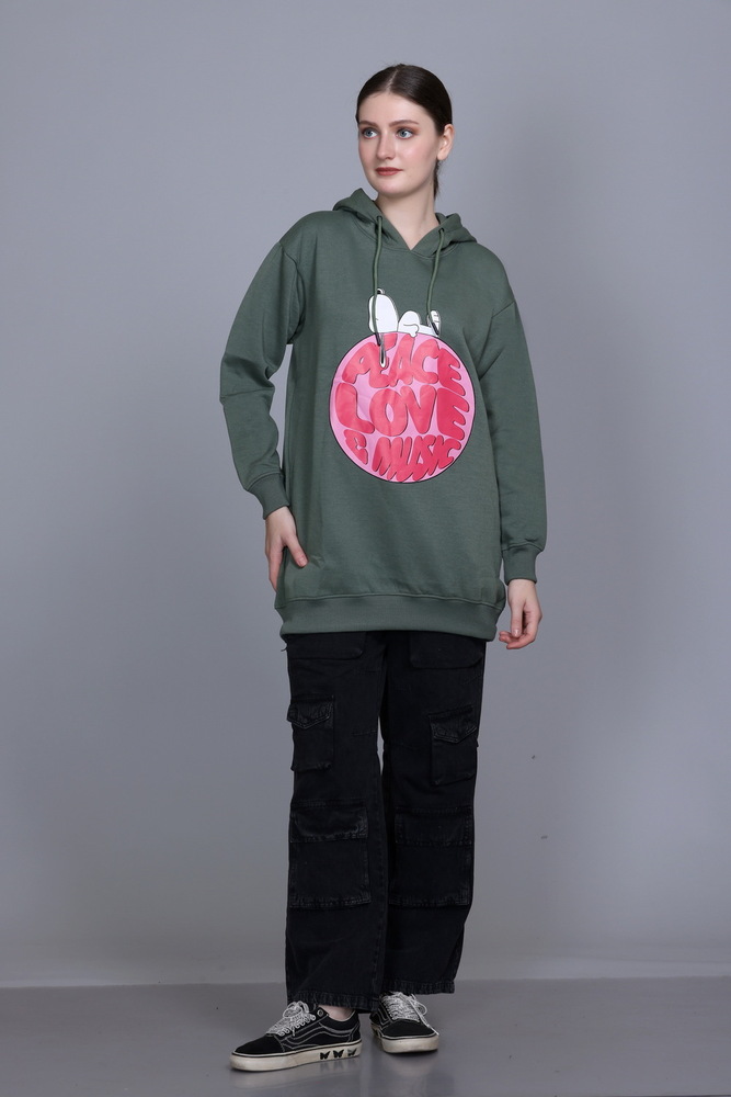 Ladies Full Sleeve Printed Green Sweatshirt