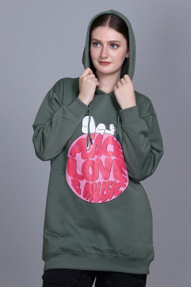 Ladies Full Sleeve Printed Green Sweatshirt