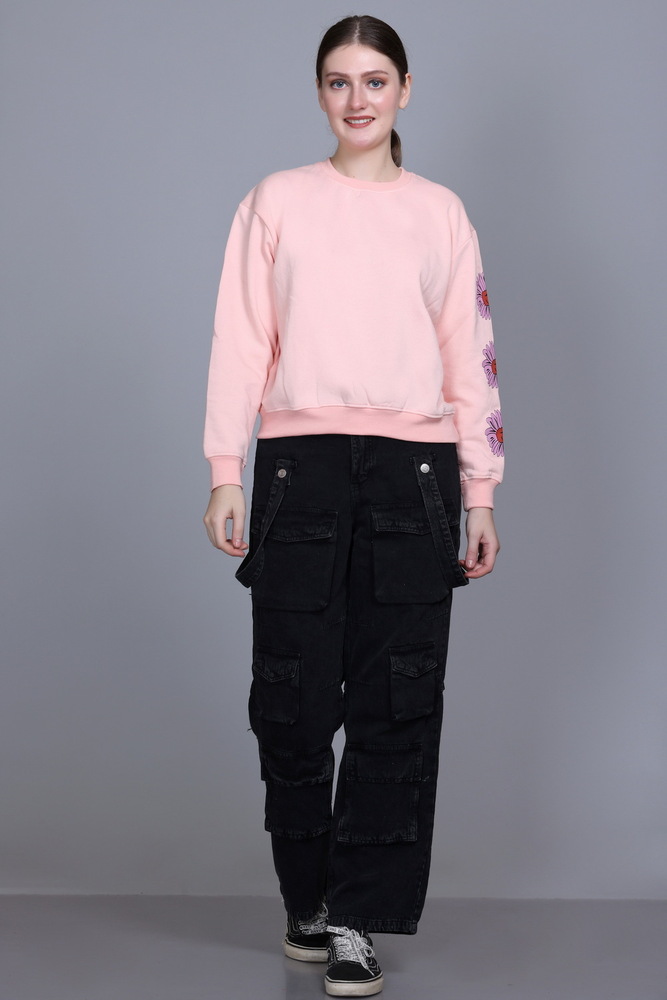 Ladies Light Pink Full Sleeve Sweatshirt