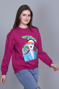 Ladies Dark Pink Full Sleeve Printed Sweatshirt