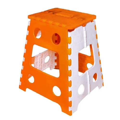 18 Inch Polypropylene Folding Stool - Color: Orange And White