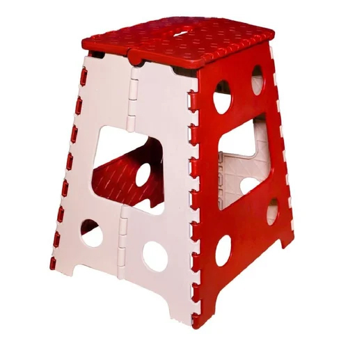 18 Inch Red And White Plastic Folding Stool - Feature: Rust Proof