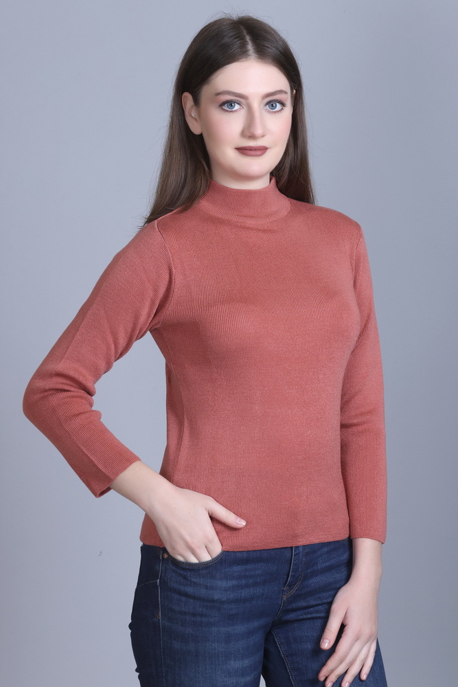 Ladies Skivvy Round Neck - Wool, Sizes S, M, L, Xl | Hand-knitted, Solid Light Pink, Stylish & Cozy For Women Of All Ages