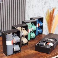 Flask With 2 Cup Gift Set - 500 Milliliters Stainless Steel | Customizable Logo, Multicolor Options For Corporate Gifting