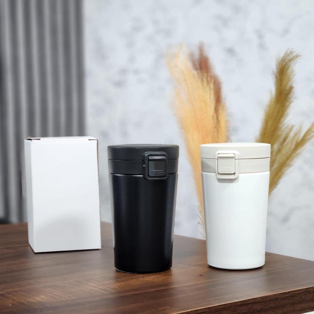 Steel Vacuum Tumbler Mug - Color: Black & White