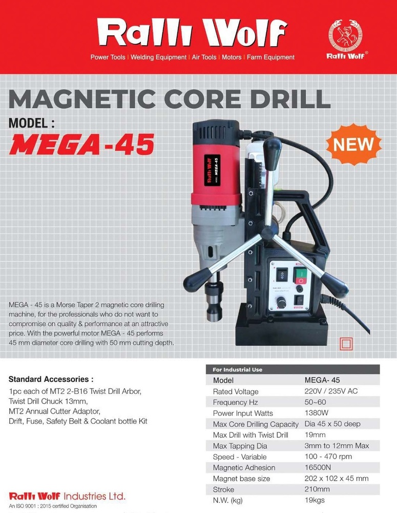 Ralli Wolf Magnetic Core Drill (Mega-45) - Application: Industrial