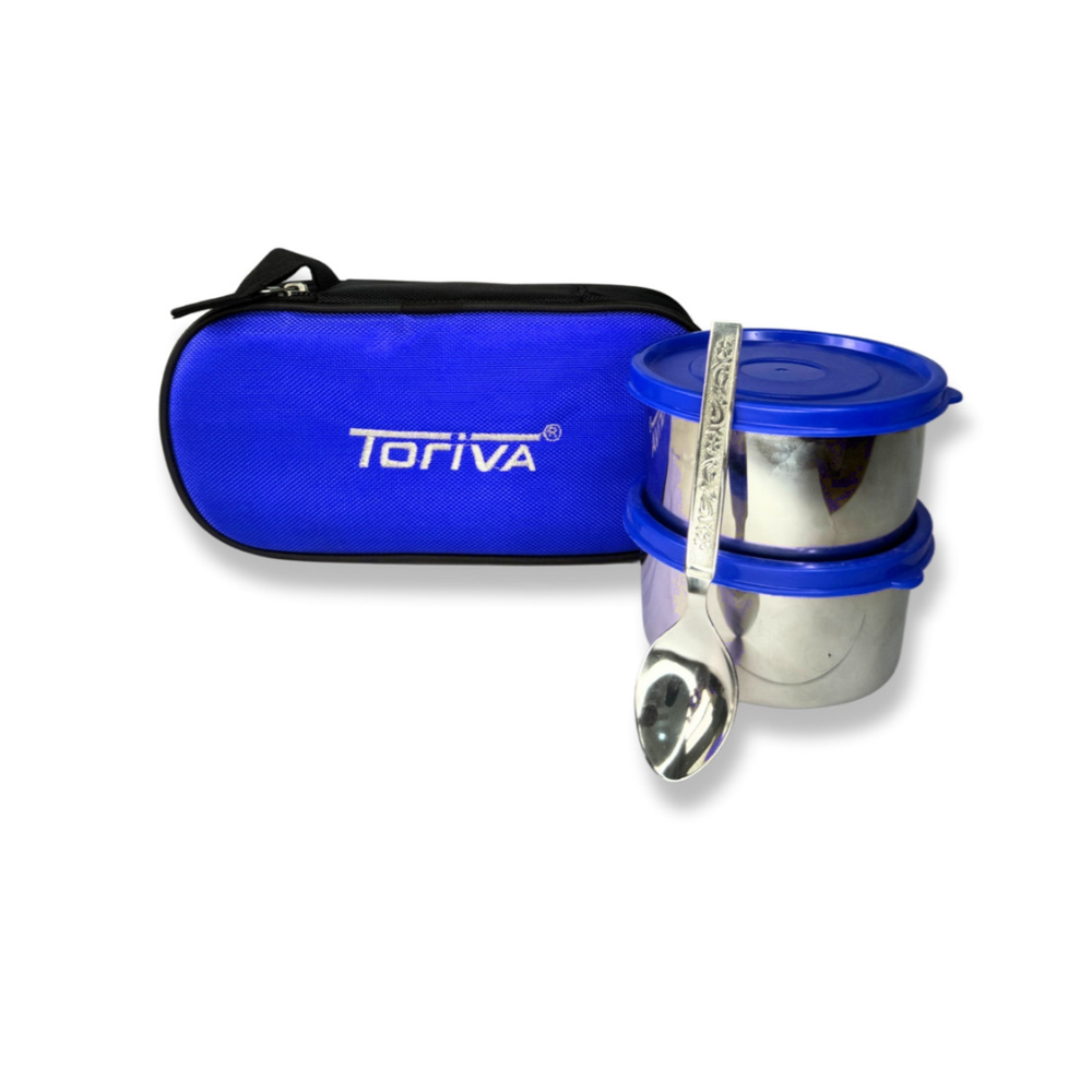Toriva Stainless Steel Lunch Box - 150 Grams, Red And Blue | Multi-compartment Design, Airtight Seals, Dishwasher Safe