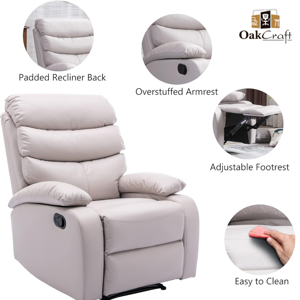 Recliner Sofa - Genuine Leather Upholstery, 38" W X 40" H X 37" D , Manual Or Power Reclining, High-density Foam Cushions, Ergonomic Lumbar Support, Optional Heating And Massage Functions