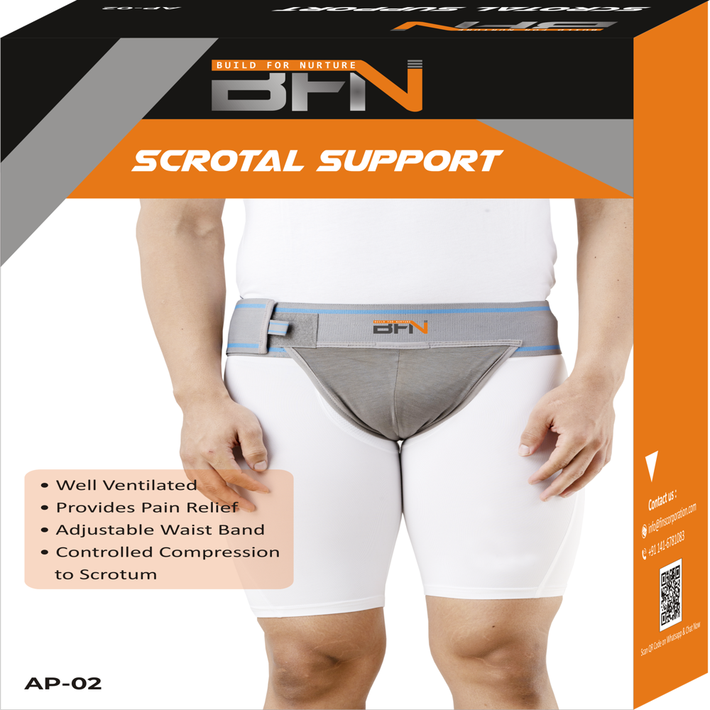 Scrotal Support - Soft Spandex Material, Adjustable Size S, Grey Color | Lightweight, Manual Operation, Flexible, Skin Friendly, Easy To Use