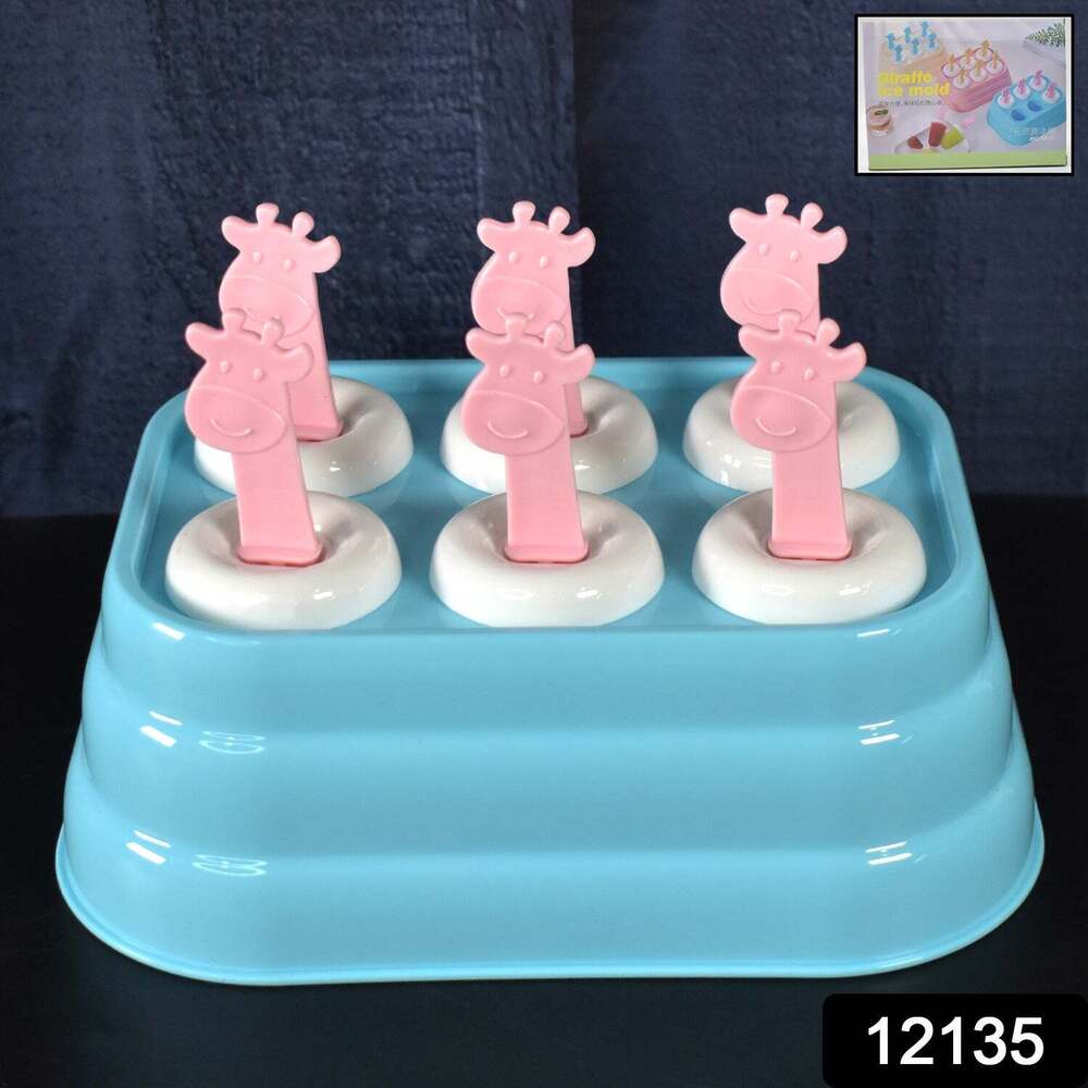 6 Cavity Popsicle Molds Plastic Giraffe shape Ice Mouldss
