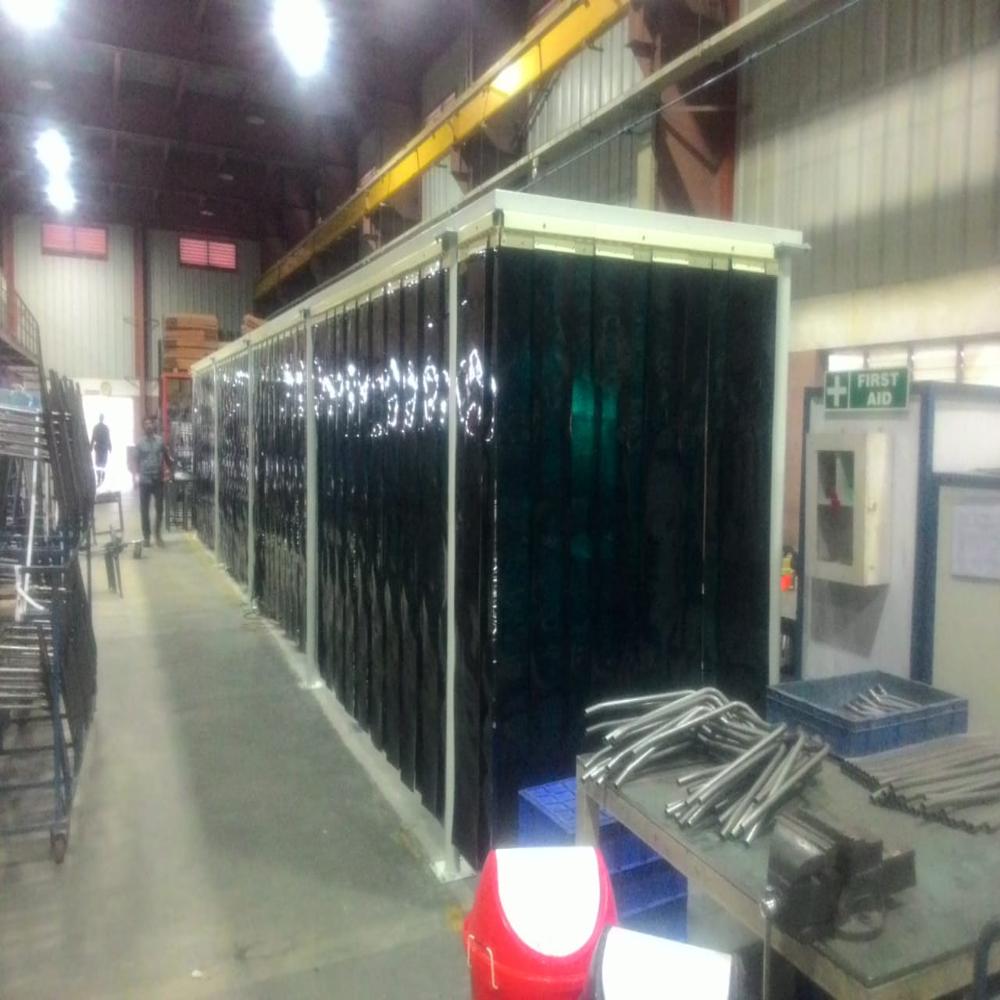 Welding Booth Strip Curtain - Waterproof Pvc, Customizable Size, Plain Black Design | Non-woven, Fume And Spark Barrier