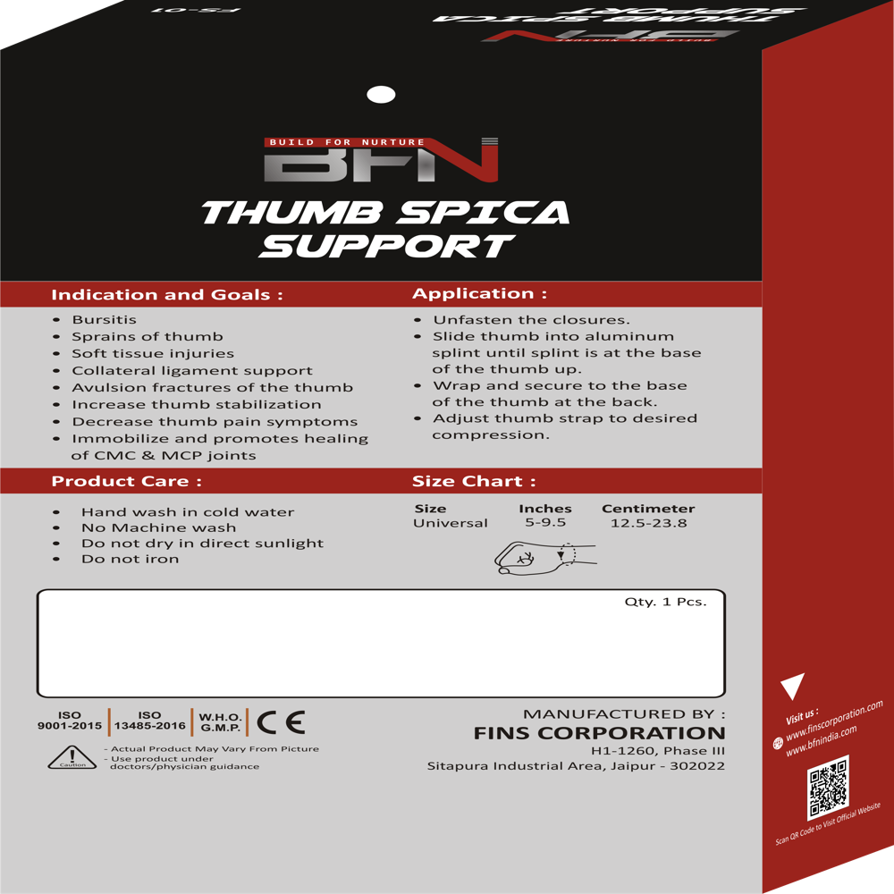 Fs-01 Thumb Spica Splint - High-quality Recyclable Latex, Adjustable Design | Ideal For Thumb Support In Post Operative Care, 1-year Warranty
