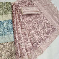 Tussar embroidery with cut work Pink Saree
