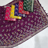 Tusser Minakari Jacquerd Border Dyed Dark Purple Saree - Color: Any Color