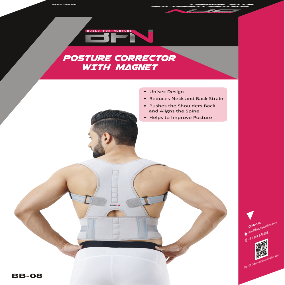 Bb-08 Posture Corrector With Magnet - Latex Material, Universal Size, Grey Color | Durable, Adjustable, Eco-friendly, 1-year Warranty