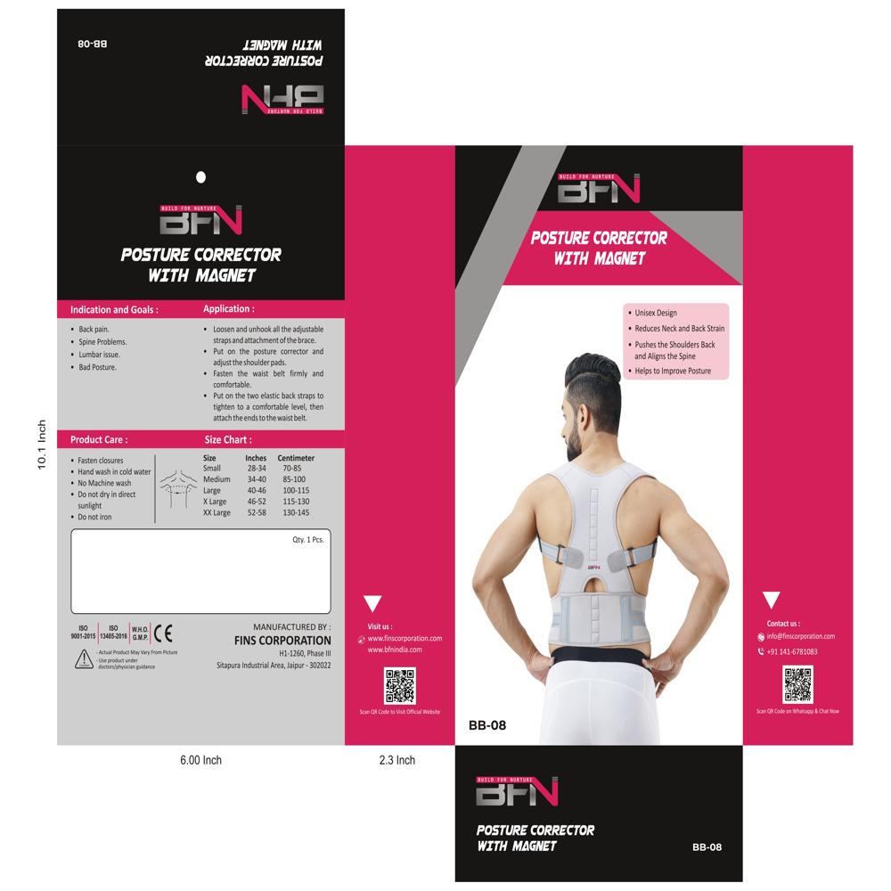 Bb-08 Posture Corrector With Magnet - Latex Material, Universal Size, Grey Color | Durable, Adjustable, Eco-friendly, 1-year Warranty