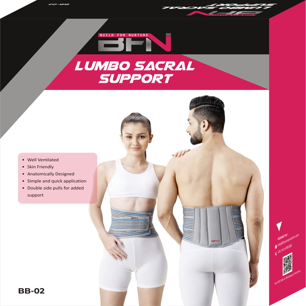 Bb-02 Lumbo Sacral Support - High-quality Latex Material, Adjustable Sizes S-xxxl, Grey Color, 1-year Warranty, Portable & Foldable Design
