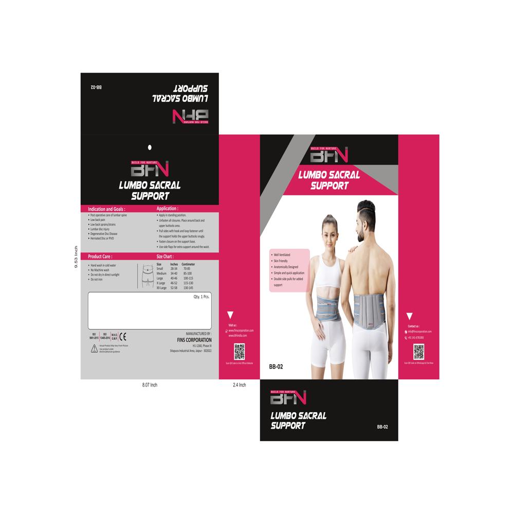 Bb-02 Lumbo Sacral Support - High-quality Latex Material, Adjustable Sizes S-xxxl, Grey Color, 1-year Warranty, Portable & Foldable Design