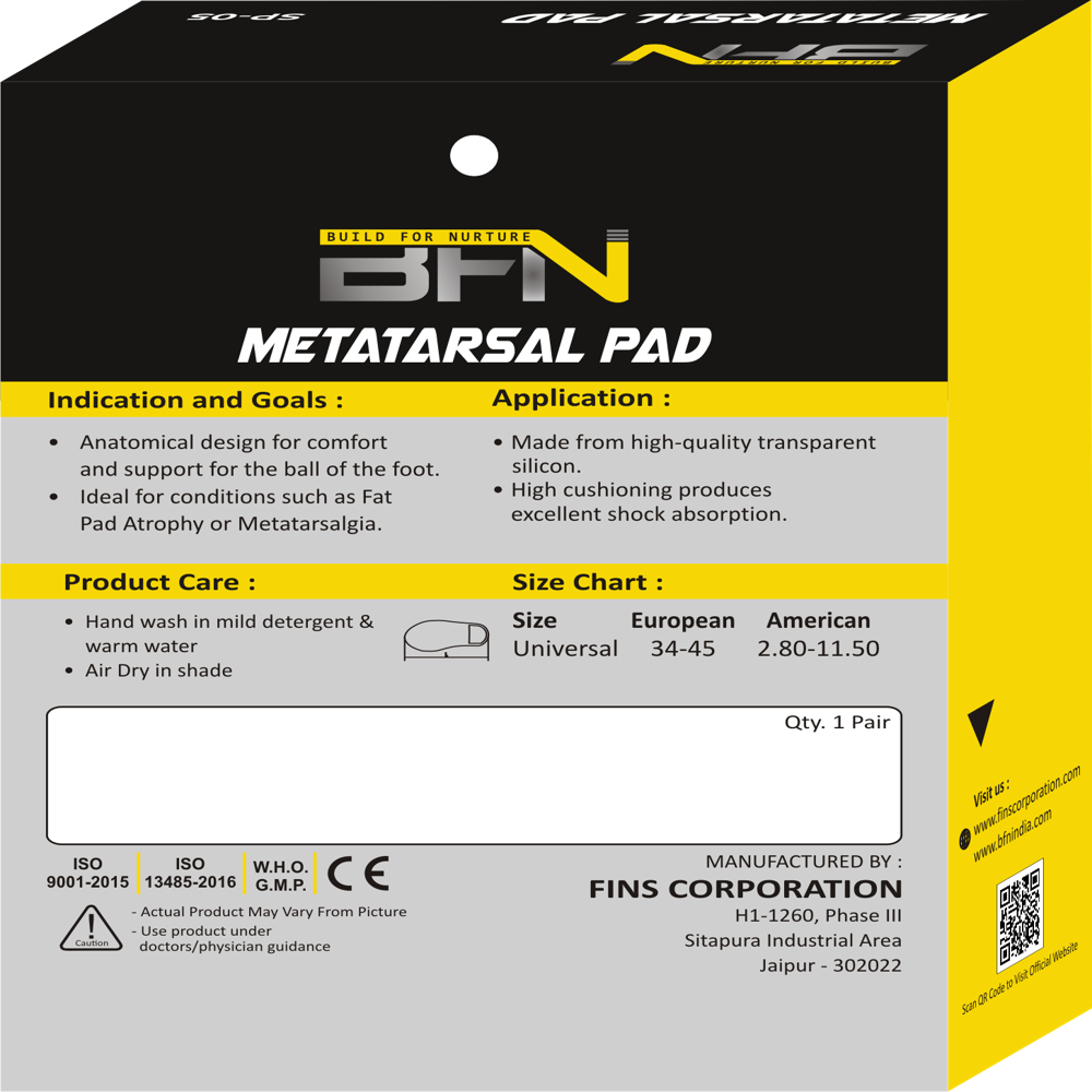 Sp-05 Metatarsal Pad - High-quality Silicone, Rectangular Shape, Discreet White Color | Pain Relief For Plantar Fasciitis, Cushioned Support For Ball Of The Foot