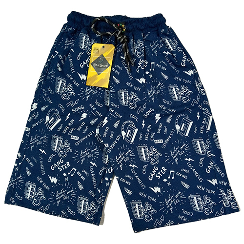 Boys Navy Blue Printed Bermuda - Color: Multicolor