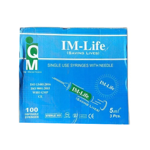 IM Life 5ml Disposable Syringe - Stainless Steel Needle, 5ml Size | Single-Use Design for Hospitals and Clinics