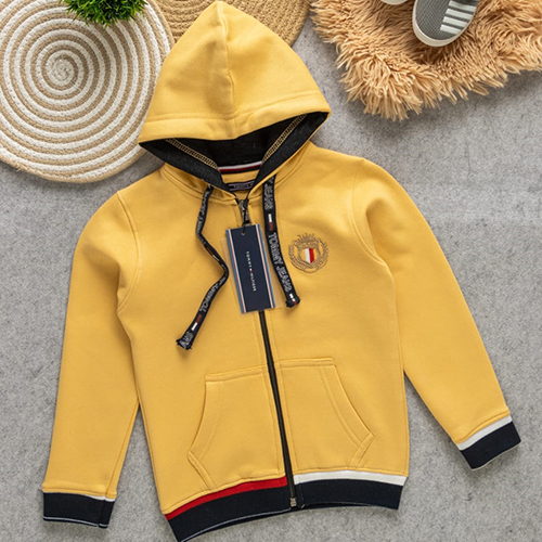 Kids Yellow Hoody T-Shirt - High-Quality Cotton Blend, Full Sleeves, Vibrant Yellow Color | Trendy Modern Design, Washable for Easy Care