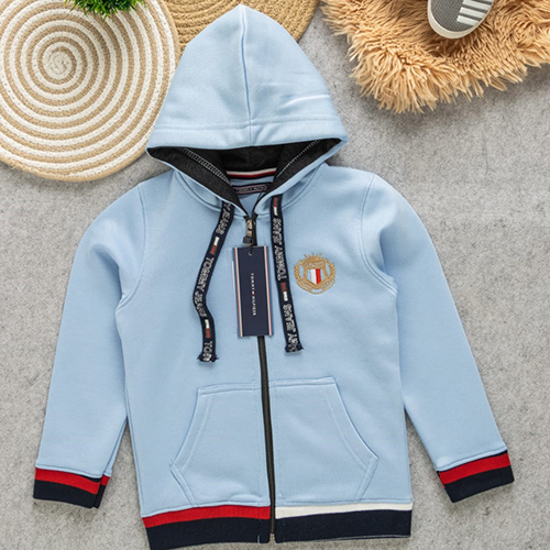 Kids Hoody T-Shirt - High-Quality Cotton Blend, Full Sleeves, Stylish Sky Blue Color | Modern Design, Washable, Versatile Winter Wear for All Ages