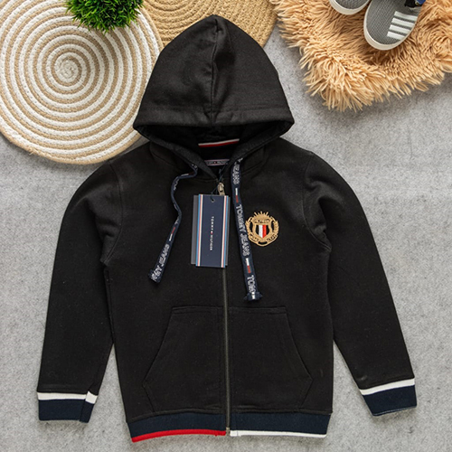 Kids Black Hoody T-Shirt - Cotton Blend, All Sizes, Plain Color, Full Sleeves | High Quality, Washable, Modern Style, Winter Wear