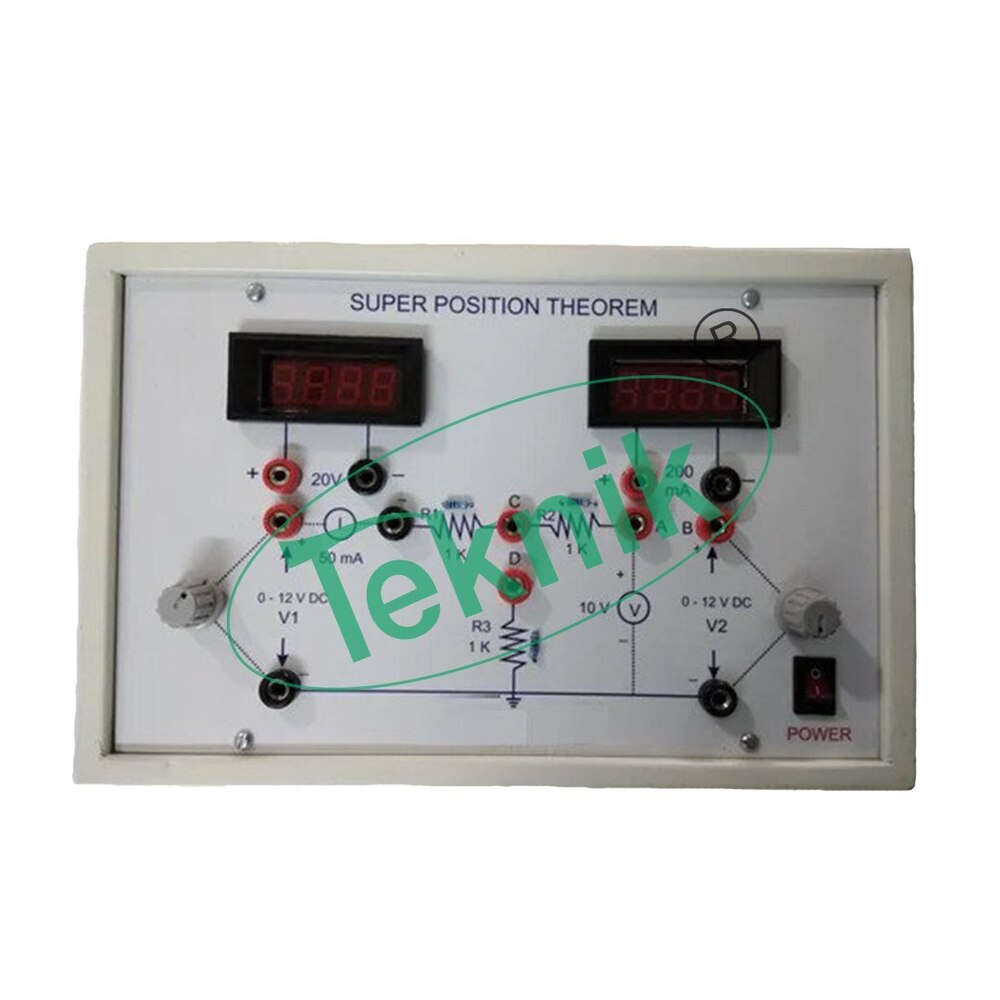 Superposition Theorem With Aluminum Panel & Digital Panel Meters - 12v@500ma Variable Power Supply, Integrated Resistor Network & Operating Manual Included