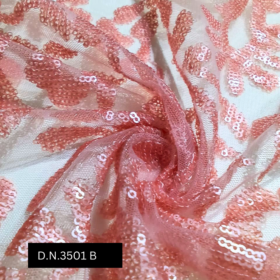 Floral Brown Sequins Embroidery Net Fabric - Attributes: Washable