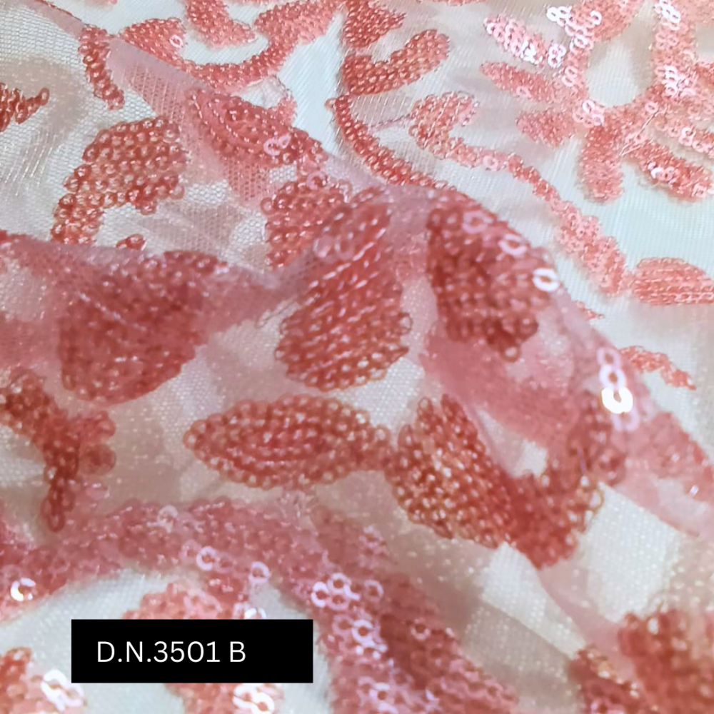 Floral Brown Sequins Embroidery Net Fabric - Attributes: Washable