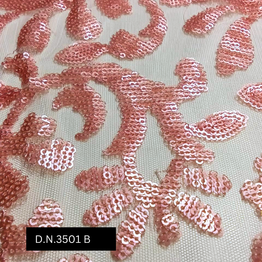 Floral Brown Sequins Embroidery Net Fabric - Attributes: Washable