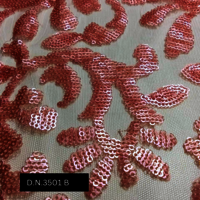Floral Brown Sequins Embroidery Net Fabric
