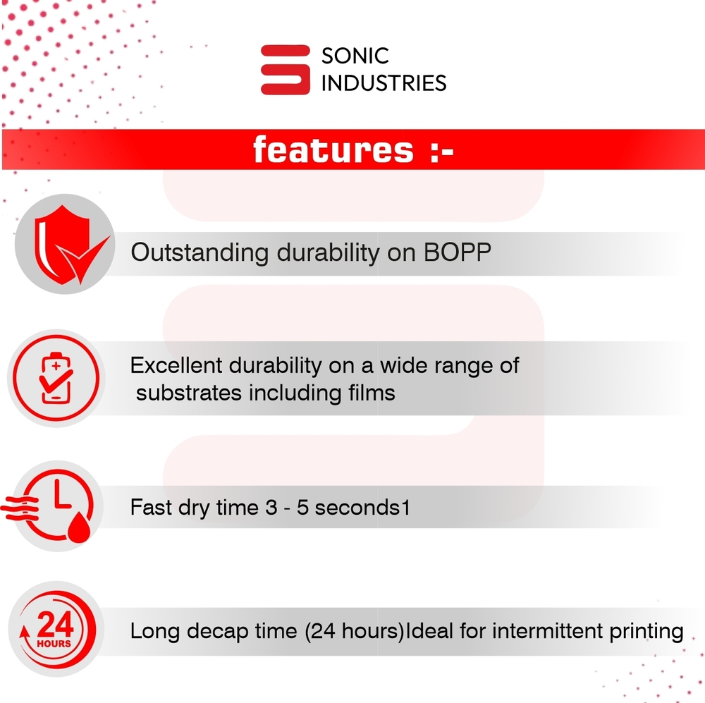 Sonic Industries Black Solvent Ink Cartridge 25mm Half-Inch Printing for All-Surface Marking