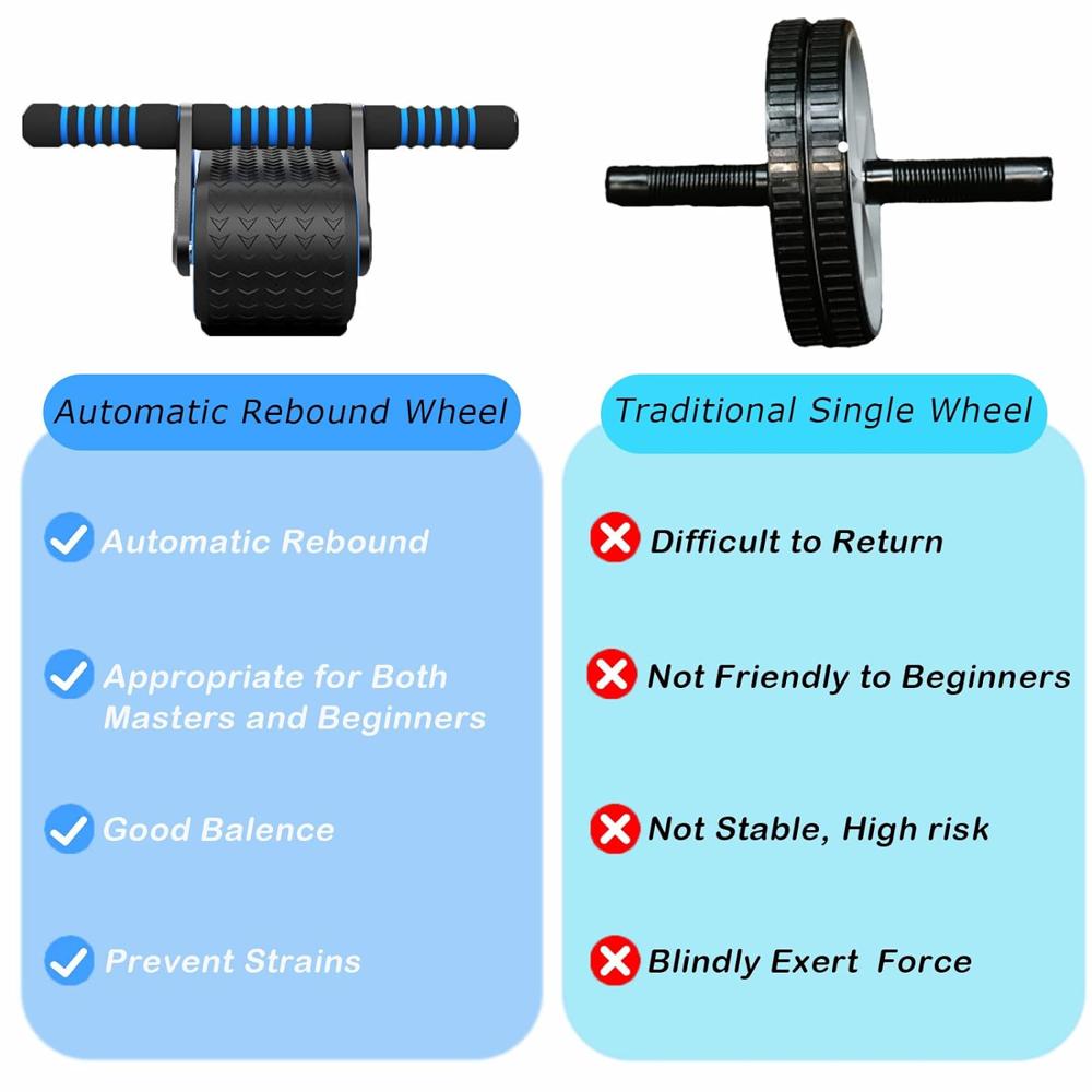 Automatic Rebound Ab Roller - Double-wheeled Design, Adjustable For Balanced Muscle Gain, Manual Operation