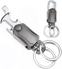 5 In 1 Keychain Spinner - Stainless Steel | Versatile Utility With Spinner, Bottle Opener, Mobile Phone Stand, Cutter & Dual Ring Design