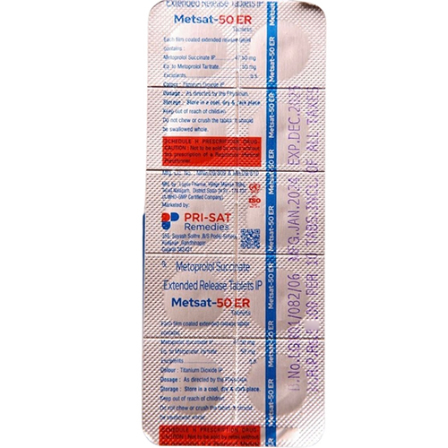 Metsat-50Er Metoprolol Succinate Extended Release Tablets Ip - Drug Type: General Medicines