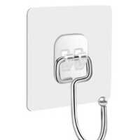 Transparent Wall Steel Hook Sticker - Plastic, 7x7 Cm, Transparent | Heavy Duty Self-adhesive Hooks For Multi-surface Use, Rustproof And Waterproof