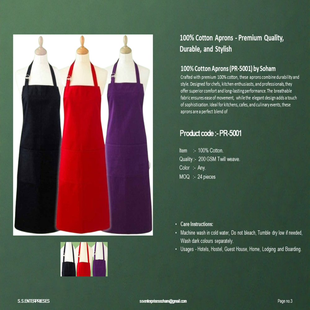 Pr-5001-100% Cotton Aprons Premium Quality, Durable, And Stylish