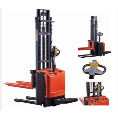 Semi Hydraulic Electric Pallet Stacker 2 Ton 1.6 Meter - Color: Black & Orange