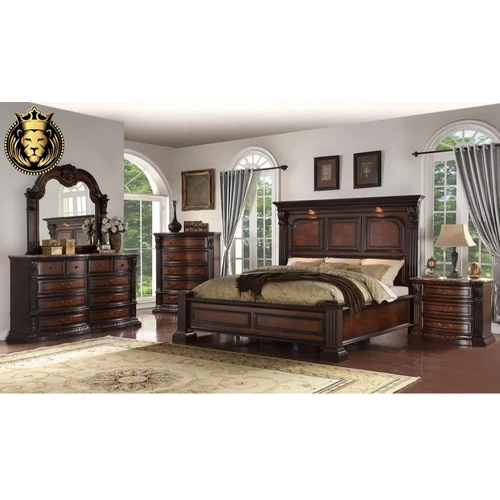 Designer Wooden Double Bed - Color: Brown