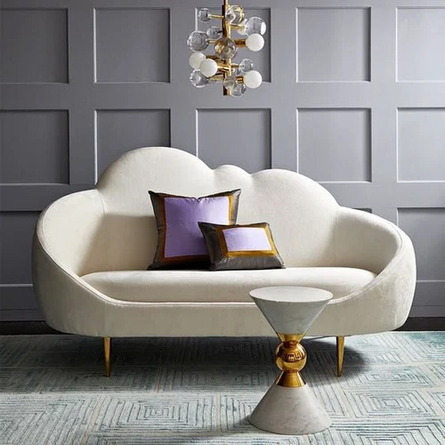White Velvet Flux Sofa - 78"L x 31"W x 36"H | Modern Design, Polished Finish, Perfect for Industrial Home Settings