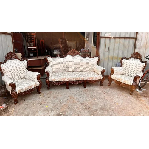 Wooden Carved Sofa Set - Velvet Fabric, Different Sizes Available | Durable, Modern Design, Polished Finish